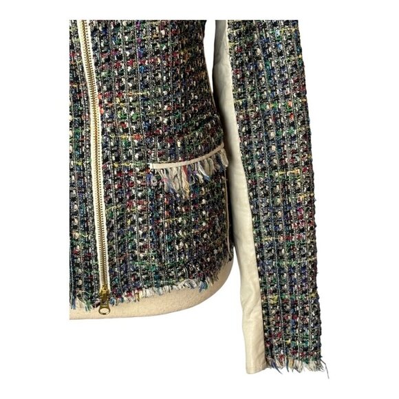 Ramy Brook Jacket Women Small Black Tweed Leather Sleeve And Trim Full Zip Retro - Picture 5 of 16